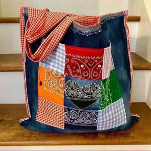 Handmade Boho Bandana Patchwork Denim tote bag